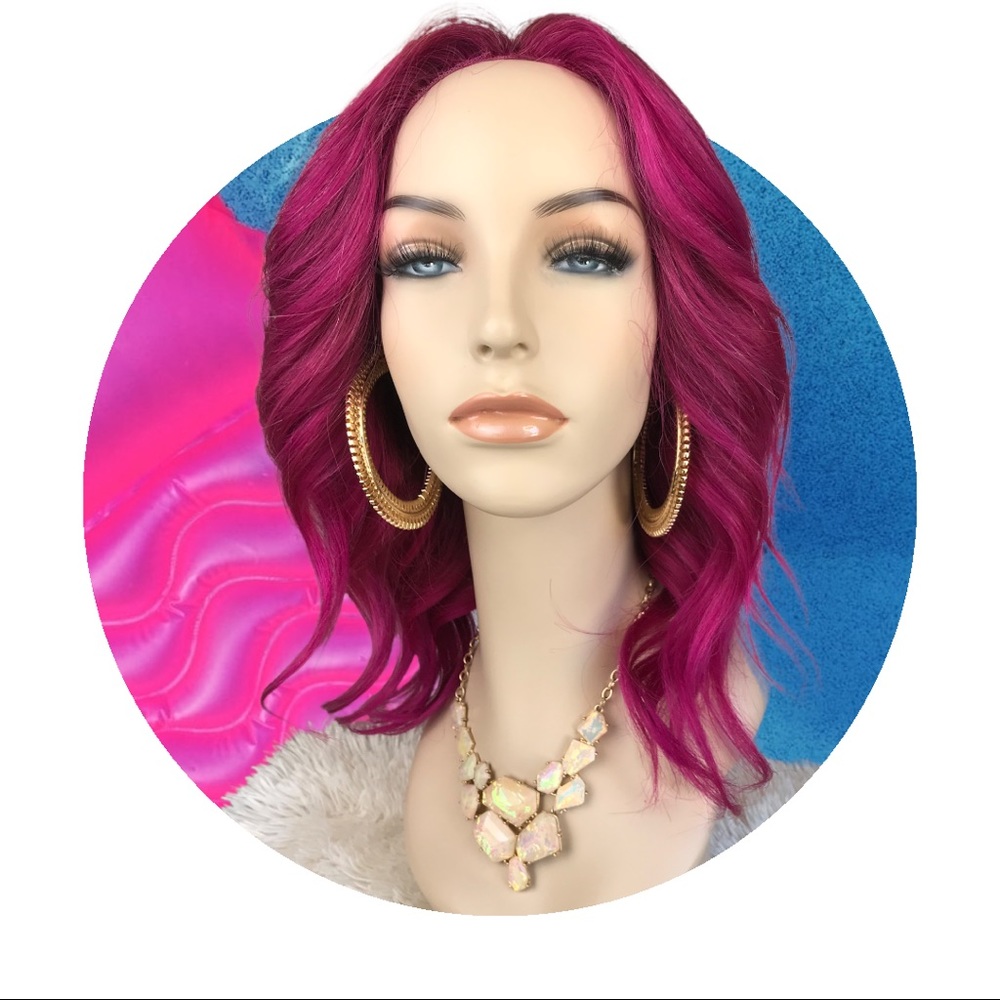 Magenta Layered human hair lace front wig